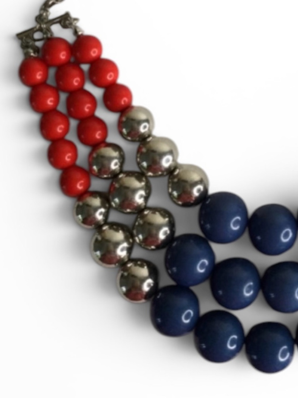 Triple‑Strand Red, Silver & Navy Patriotic Beaded Statement Necklace - Picture 8 of 12